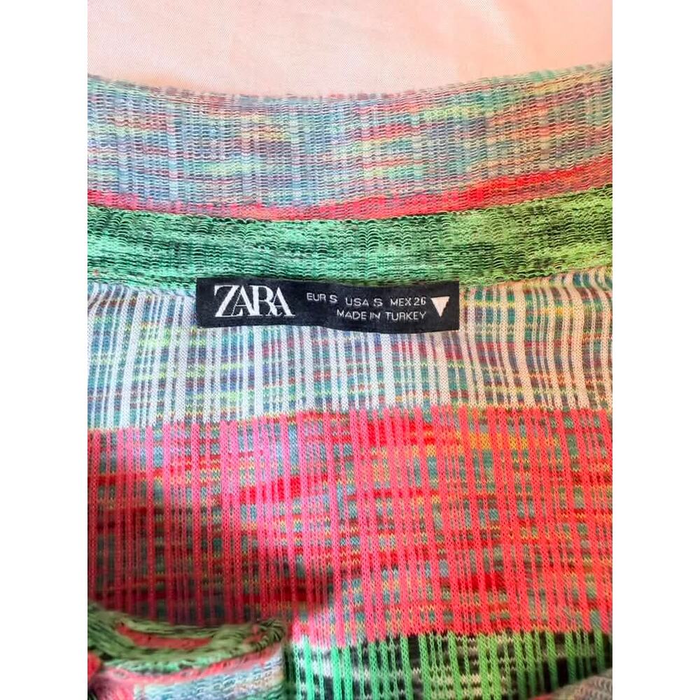 Zara Womens Size S Multicolor Striped Ruched Button Front Mini Shirt Dress - Picture 7 of 7